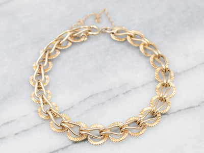 Pretty Yellow Gold Textured Hook Chain Bracelet