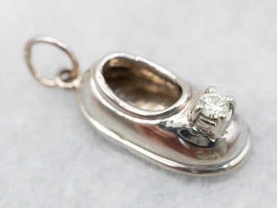 Sweet White Gold Slipper Charm with Diamond Accent