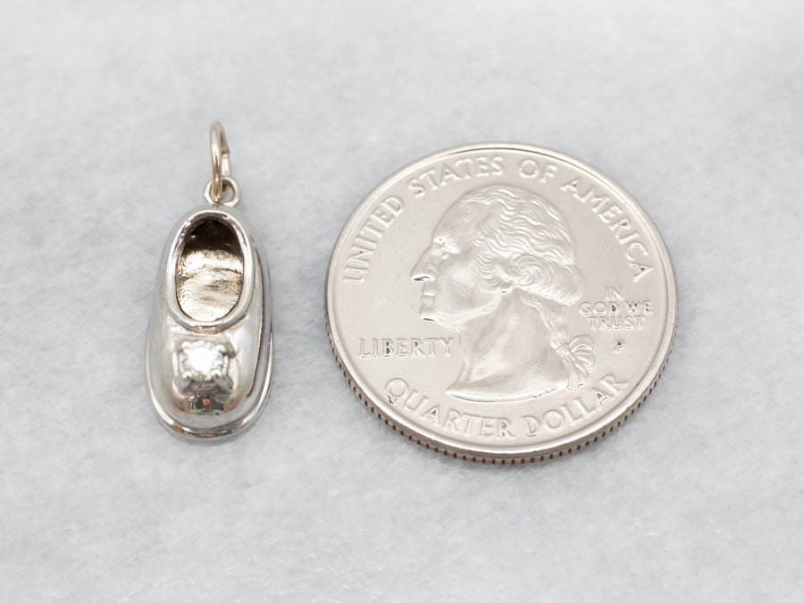 Sweet White Gold Slipper Charm with Diamond Accent