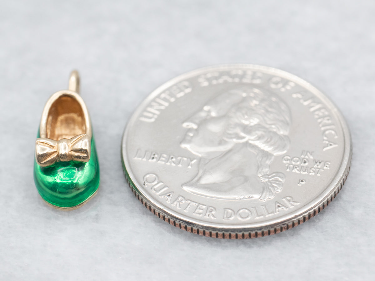 Sweet Gold Green Enamel Shoe Charm