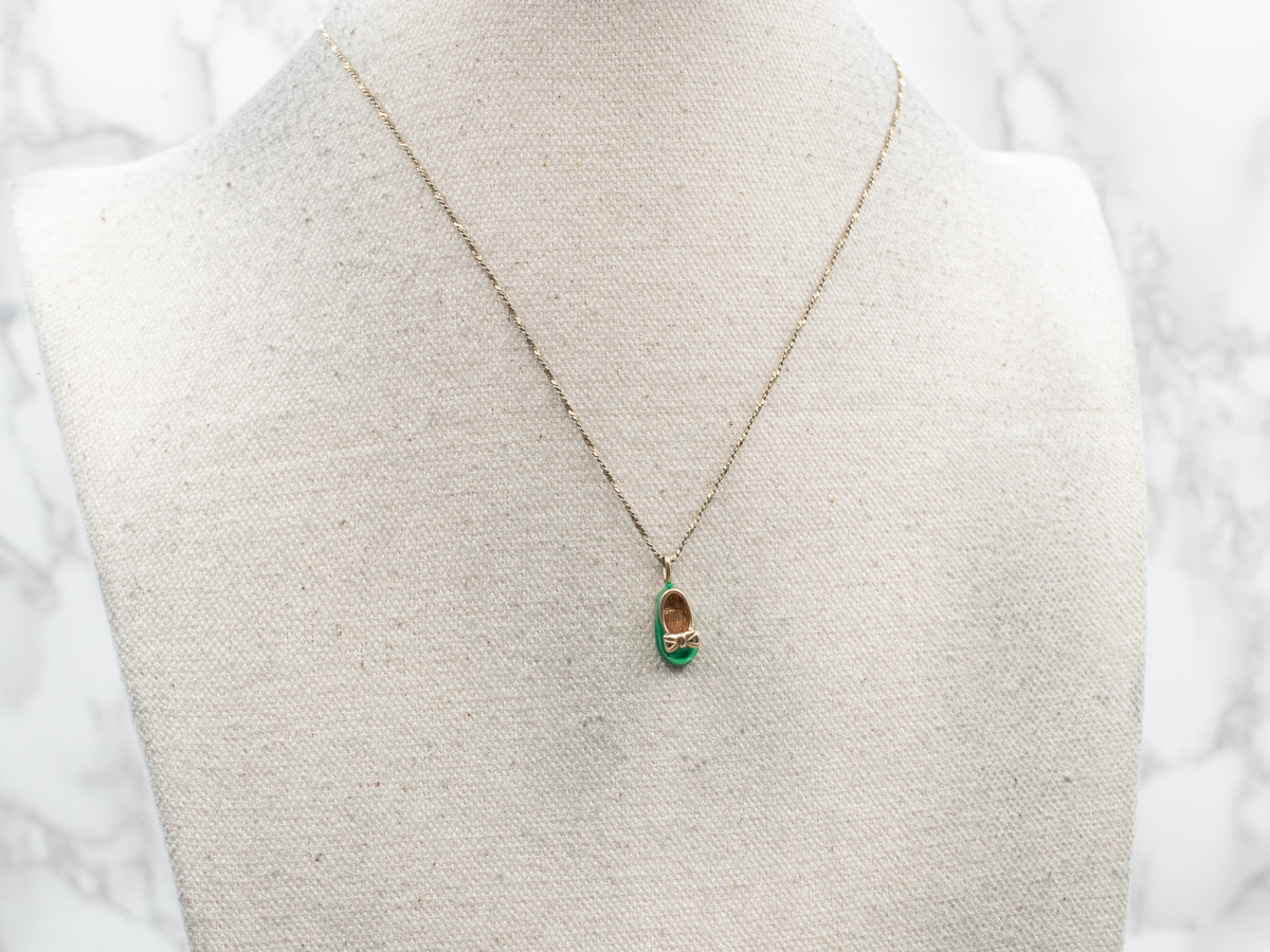 Sweet Gold Green Enamel Shoe Charm