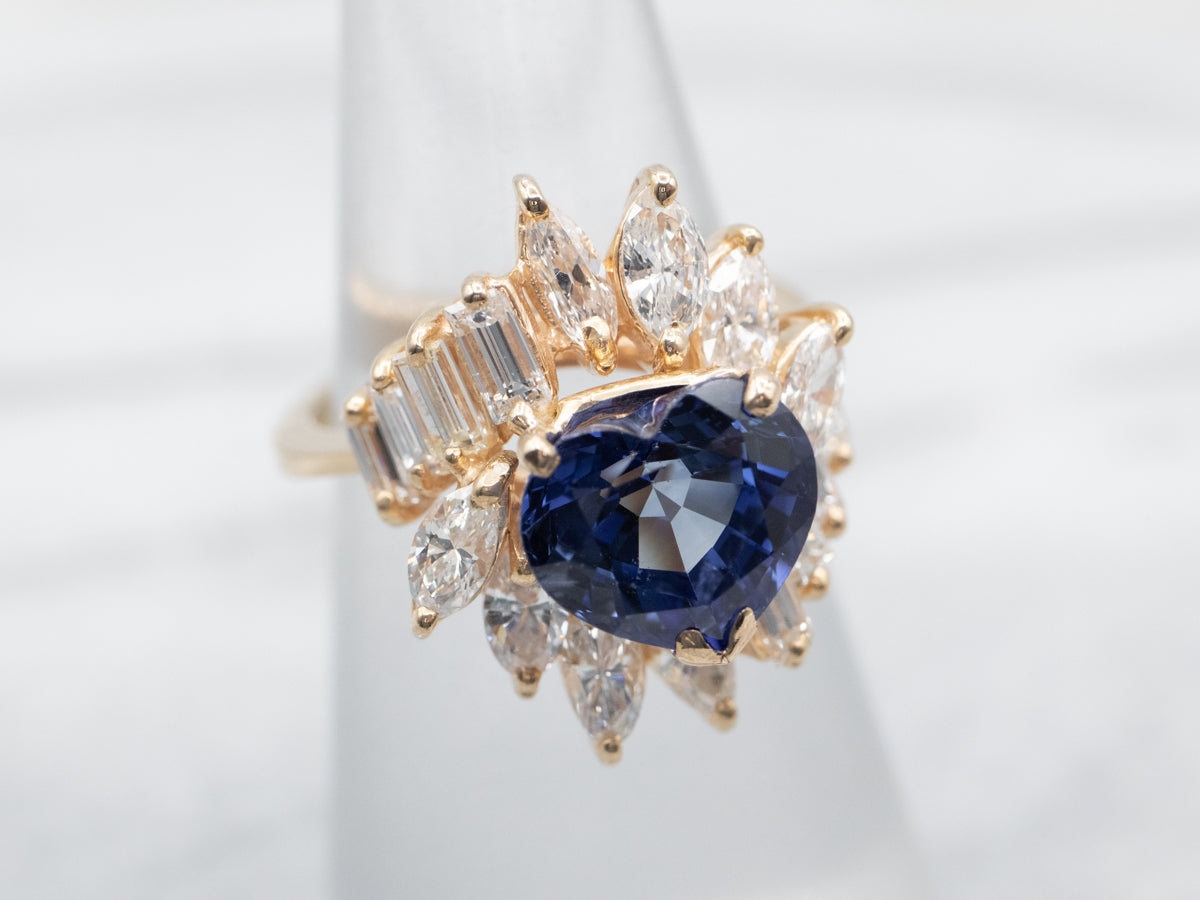 Heart-Cut Sapphire and Diamond Cluster Ring