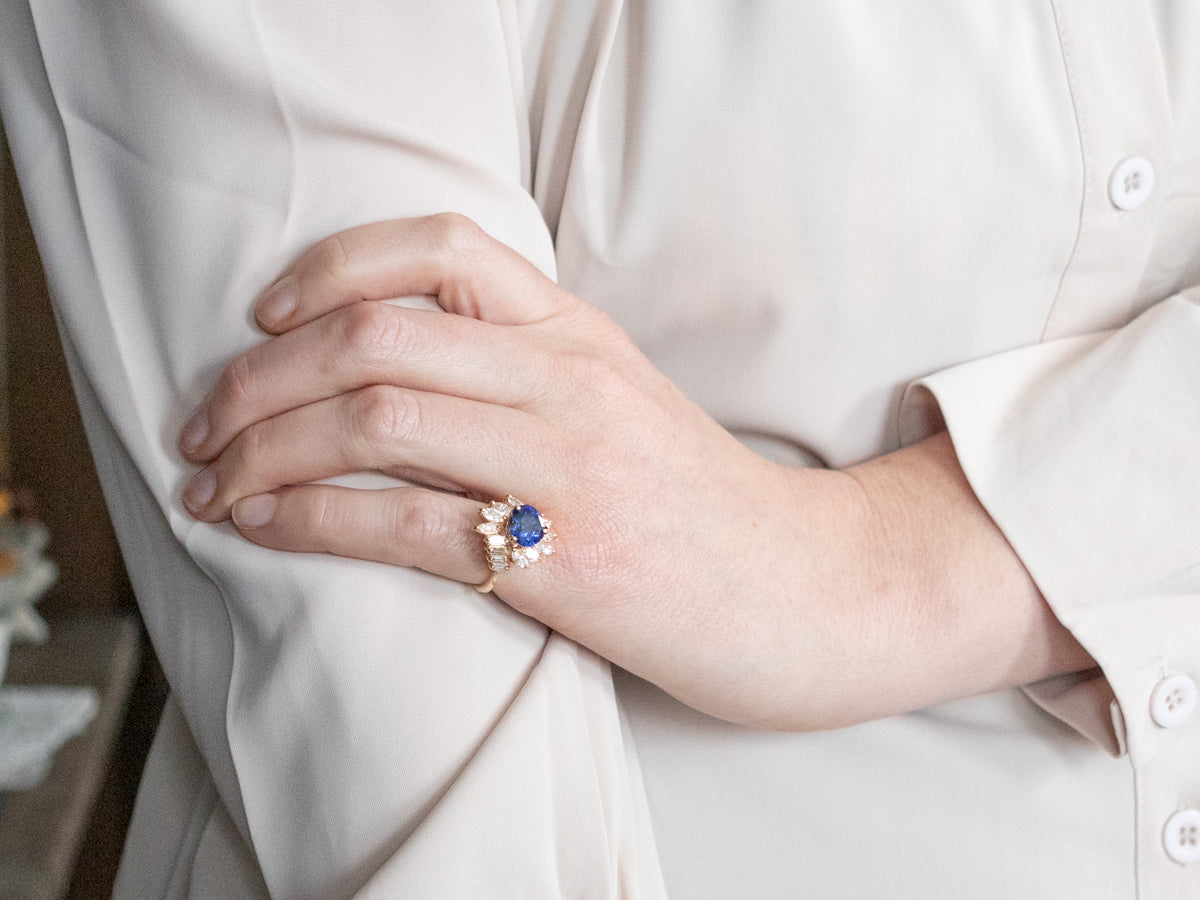 Heart-Cut Sapphire and Diamond Cluster Ring