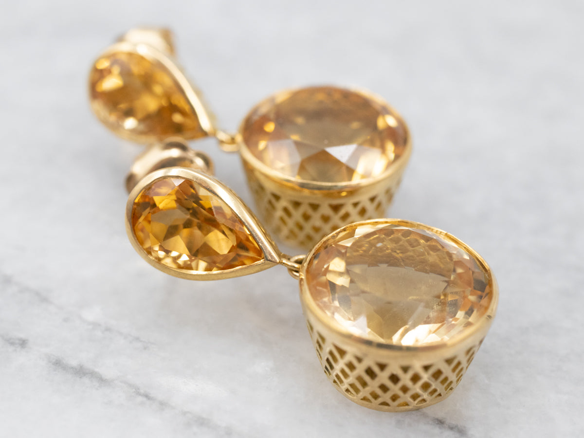 Honey-Hued Yellow Gold Citrine Drop Earrings