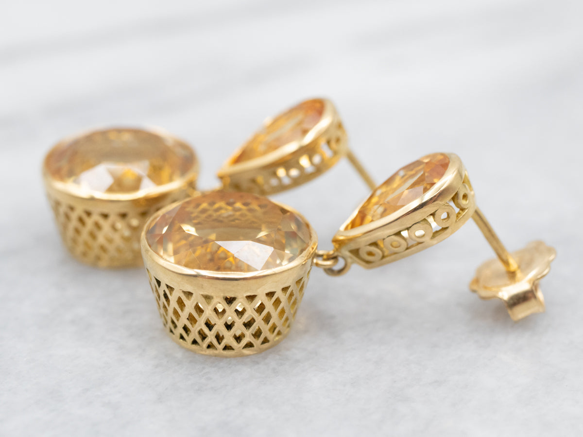 Honey-Hued Yellow Gold Citrine Drop Earrings