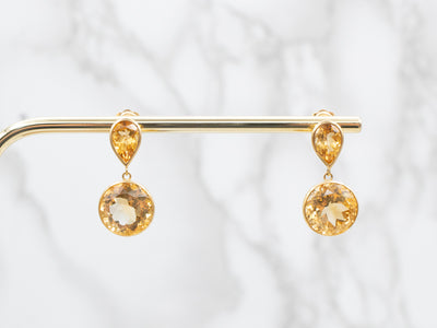 Honey-Hued Yellow Gold Citrine Drop Earrings