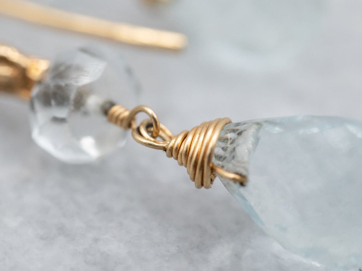 Pretty Yellow Gold Briolette Aquamarine Drop Earrings