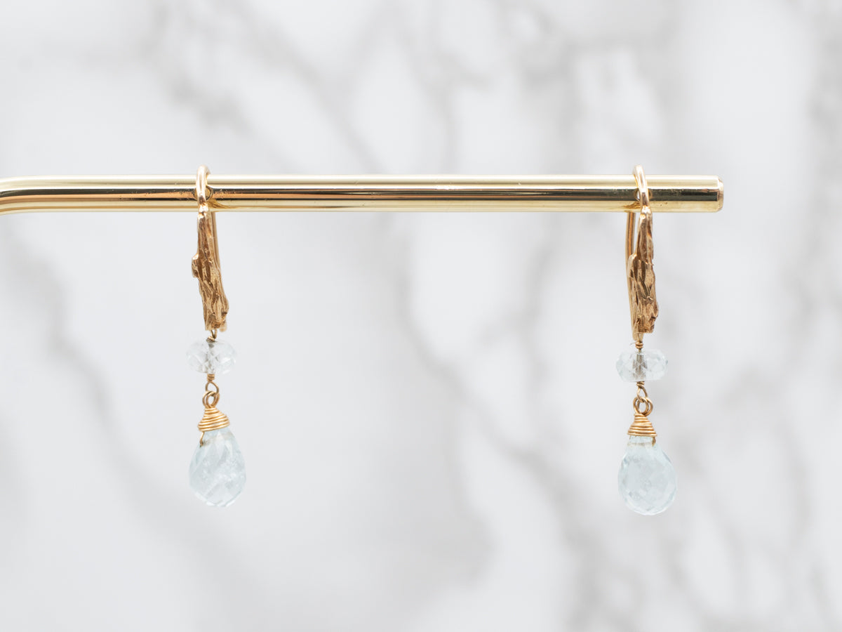 Pretty Yellow Gold Briolette Aquamarine Drop Earrings