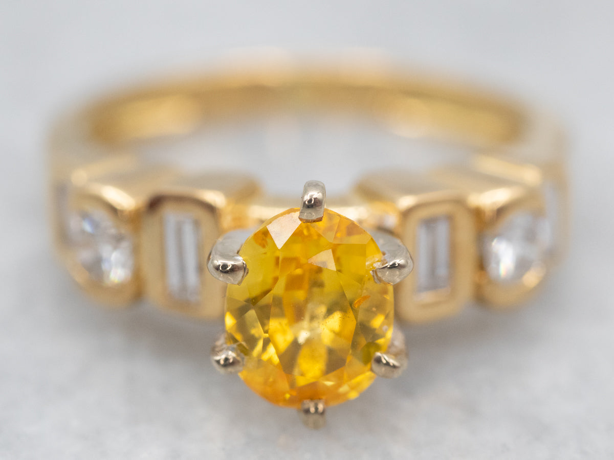 Modern Yellow Sapphire and Diamond Engagement Ring