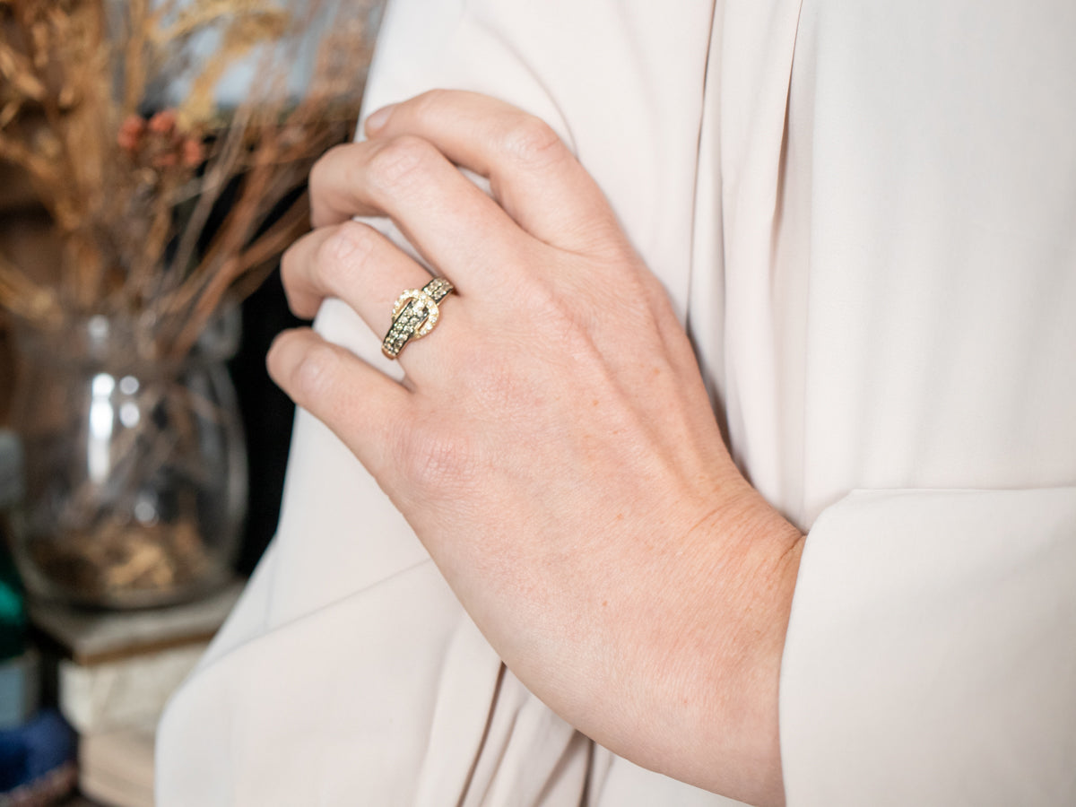 Levian Diamond Yellow Gold  Belt Buckle Ring
