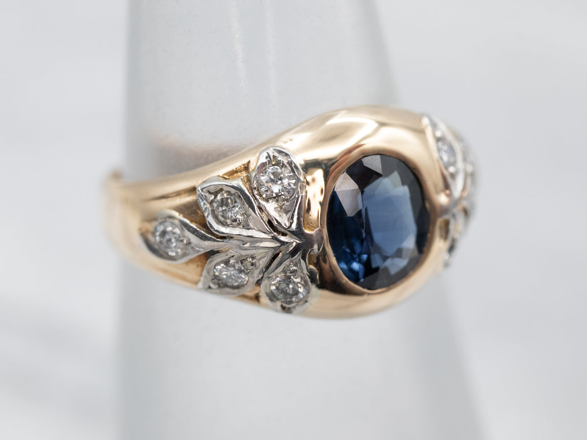 Botanical Sapphire Engagement Ring with Diamond Accents