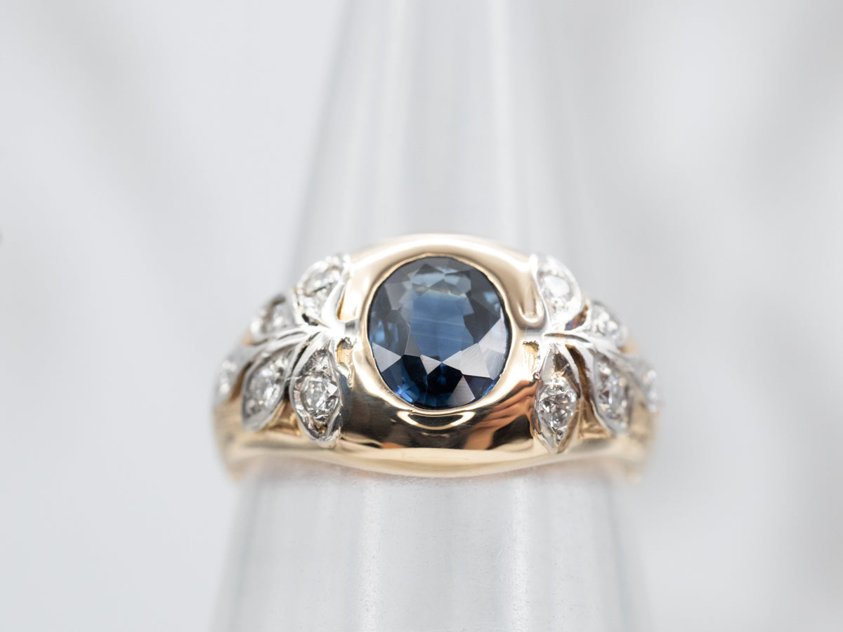 Botanical Sapphire Engagement Ring with Diamond Accents