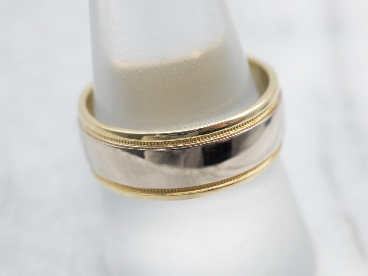 Timeless Two Tone Gold Milgrain Wedding Band