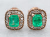 Rose Gold Emerald and Diamond Halo Stud Earrings