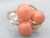 Mid Century Coral and Pearl Cluster Ring