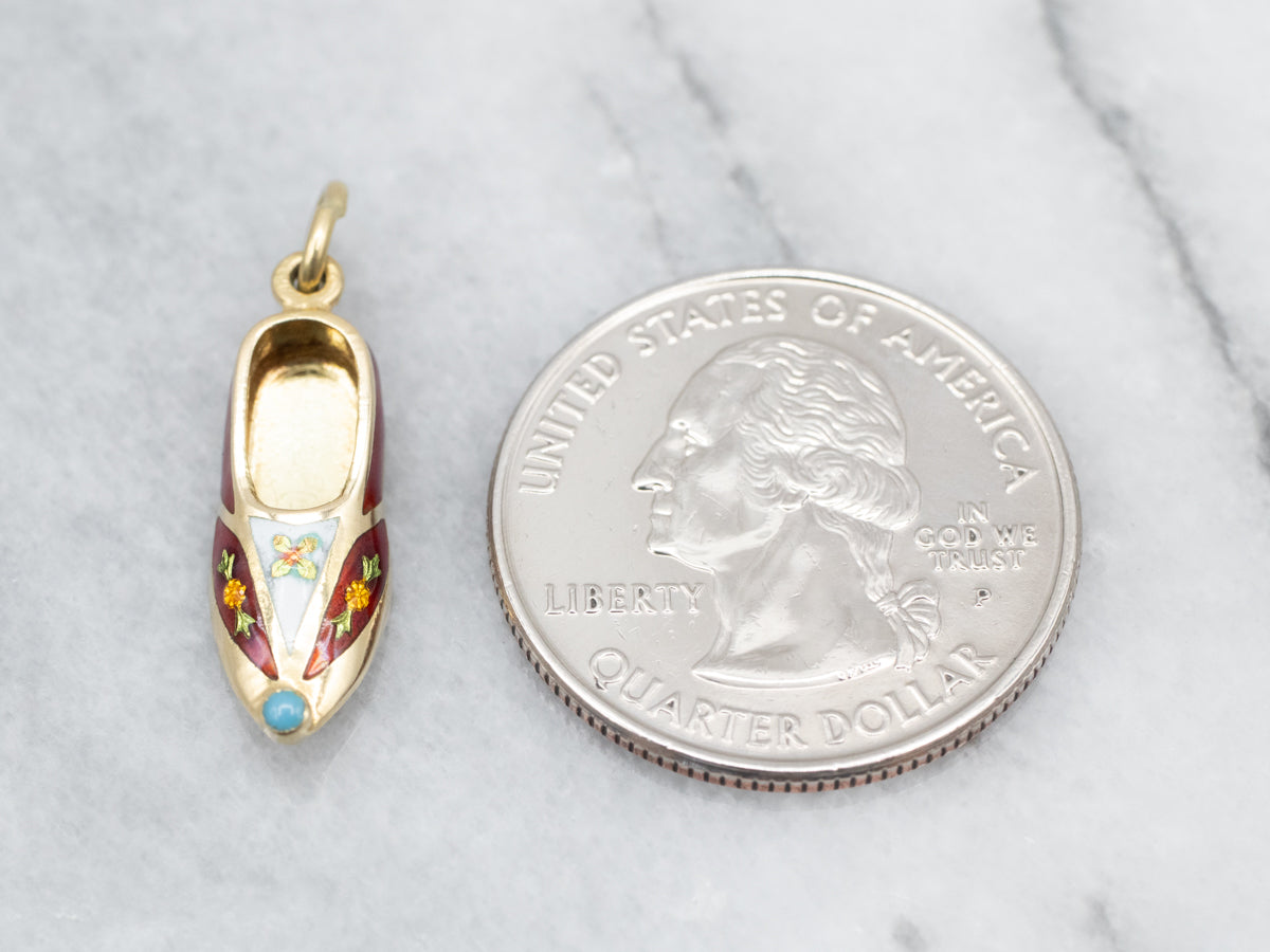 Vintage Gold Floral Enamel Shoe Charm