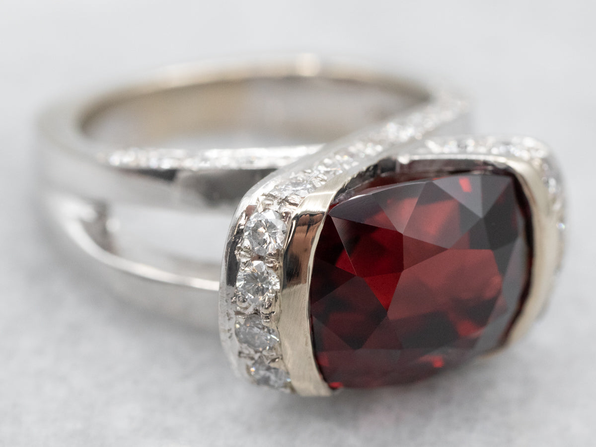 Modern Gold Garnet and Diamond Statement Ring