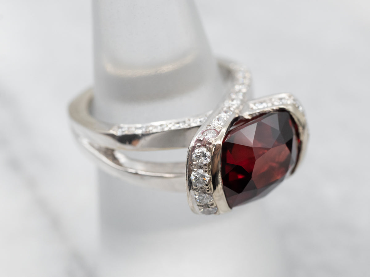 Modern Gold Garnet and Diamond Statement Ring
