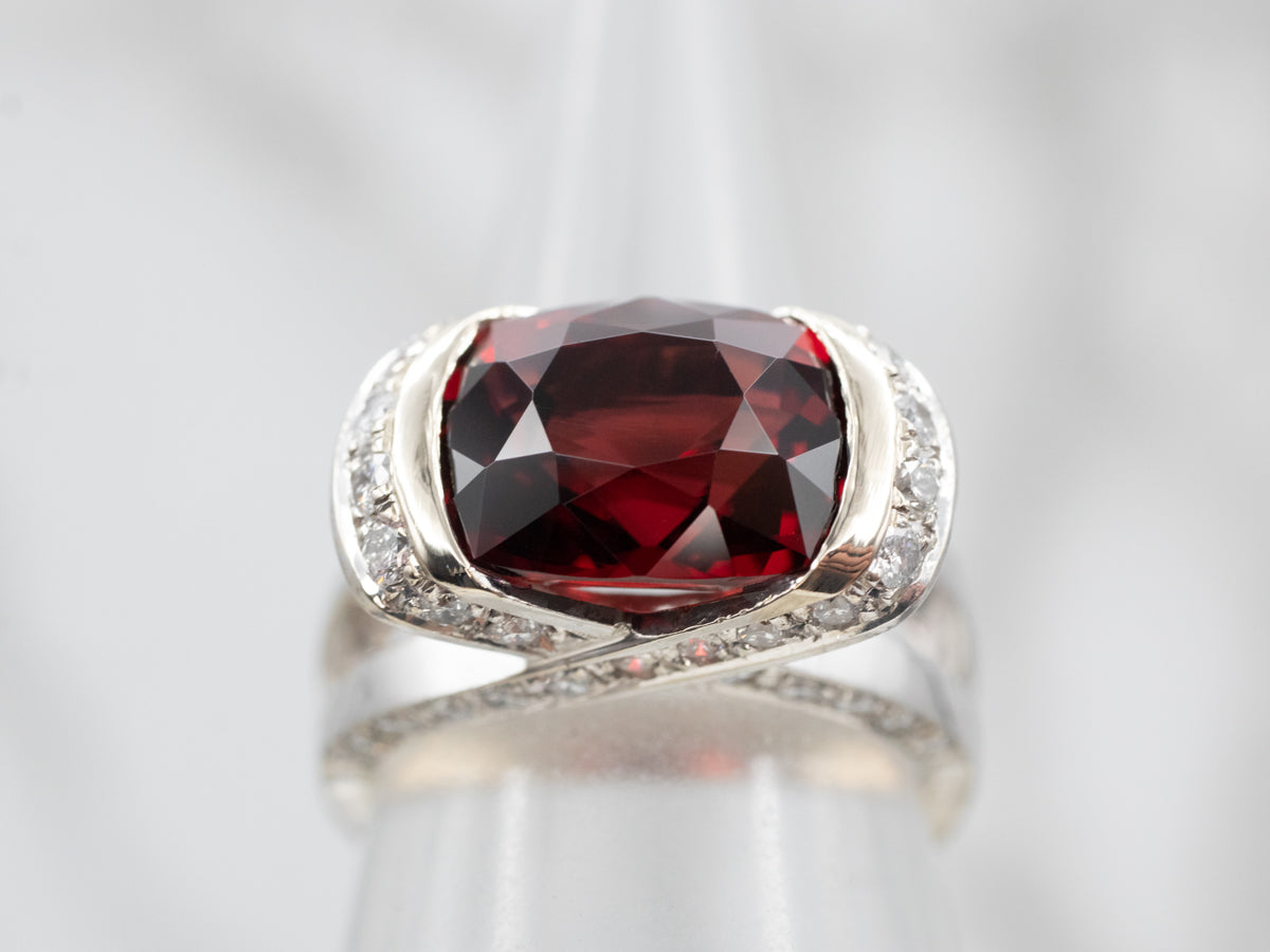 Modern Gold Garnet and Diamond Statement Ring
