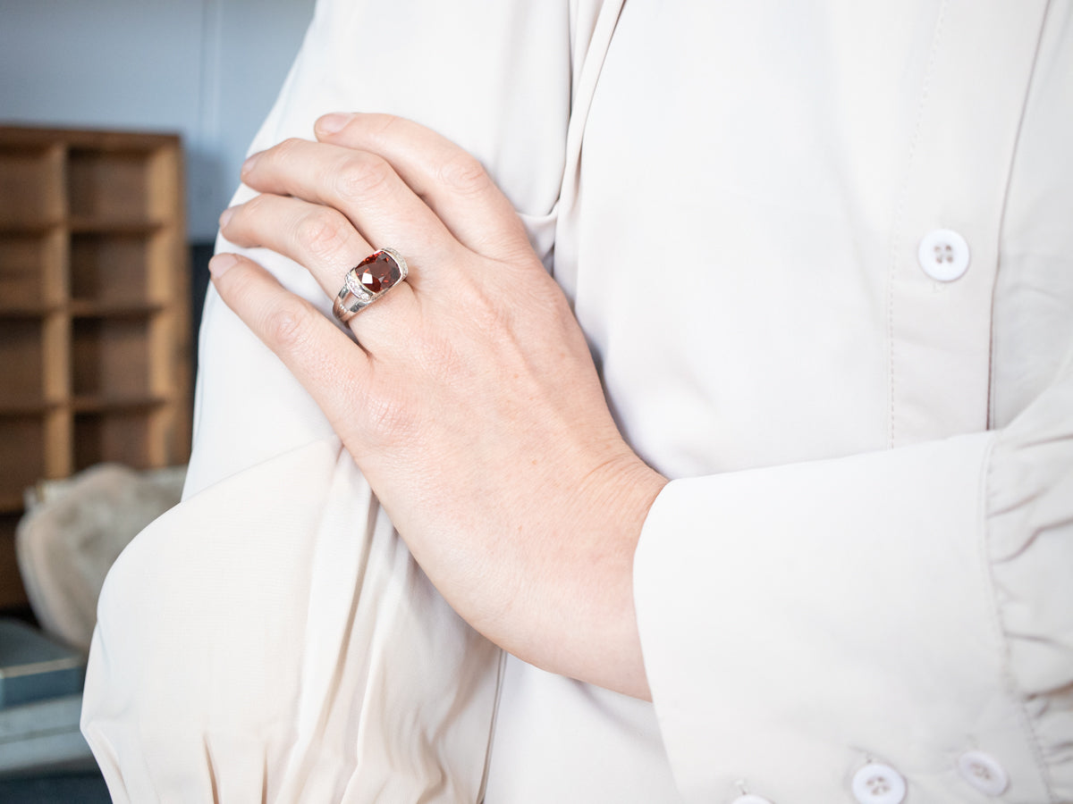 Modern Gold Garnet and Diamond Statement Ring