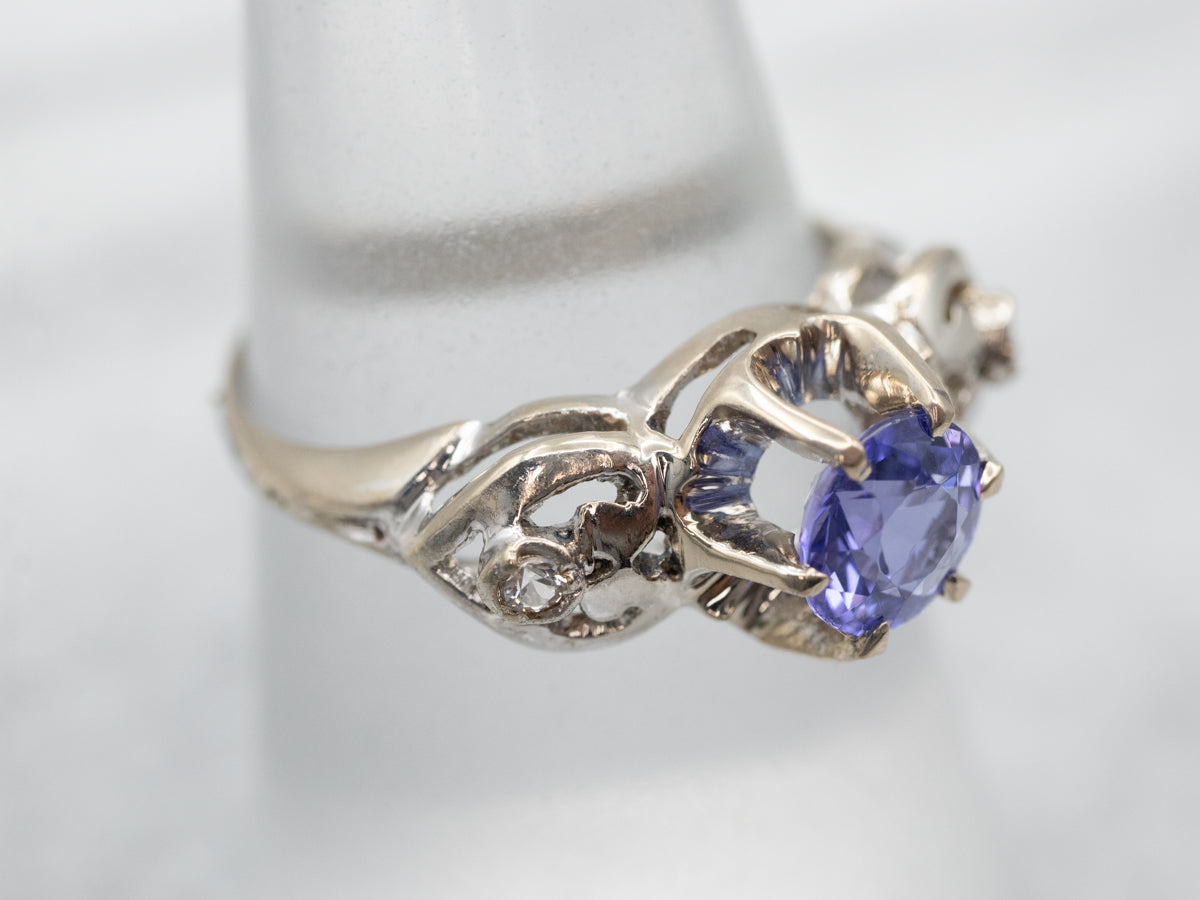 Cornflower Blue Sapphire Engagement Ring with Diamond Accents