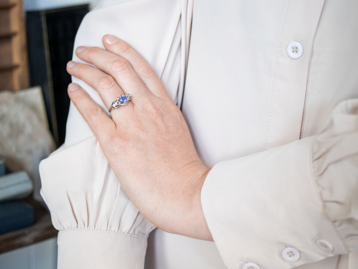 Cornflower Blue Sapphire Engagement Ring with Diamond Accents