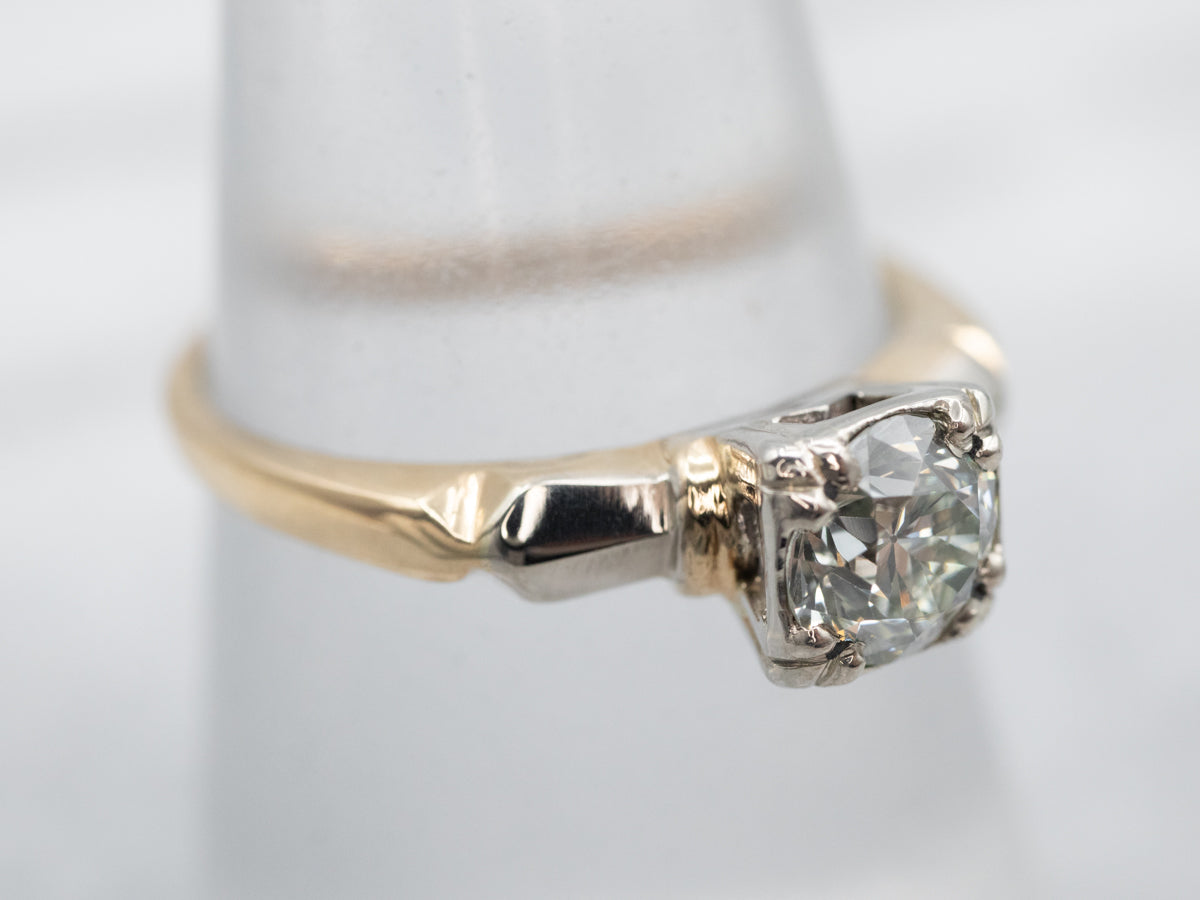 Lovely Two Tone European Cut Diamond Solitaire Engagement Ring