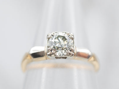 Lovely Two Tone European Cut Diamond Solitaire Engagement Ring