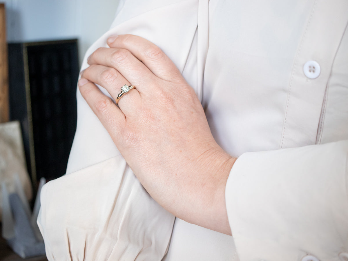 Lovely Two Tone European Cut Diamond Solitaire Engagement Ring