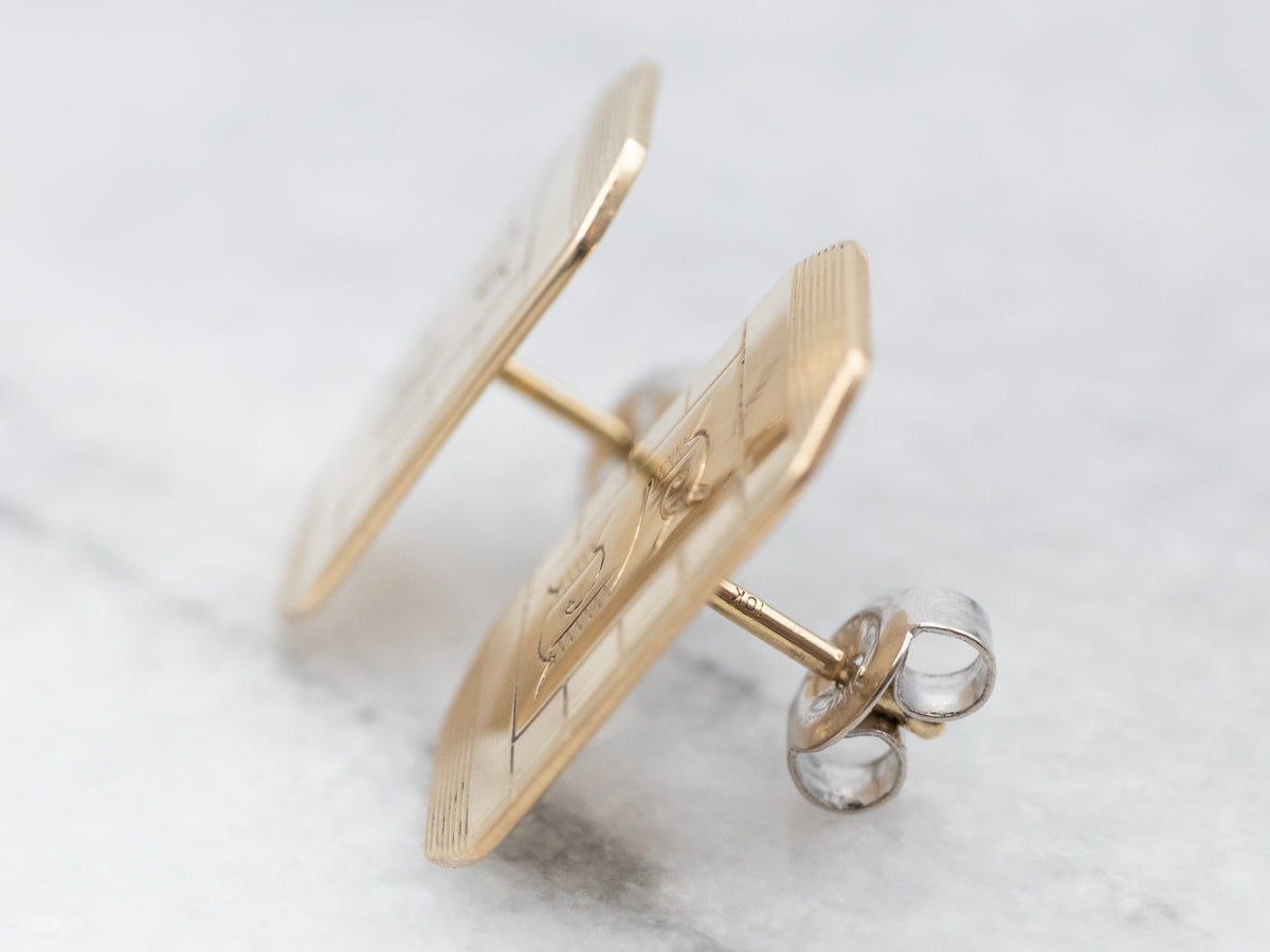 Artistic Yellow Gold "S" Monogrammed Cufflink Stud Earrings