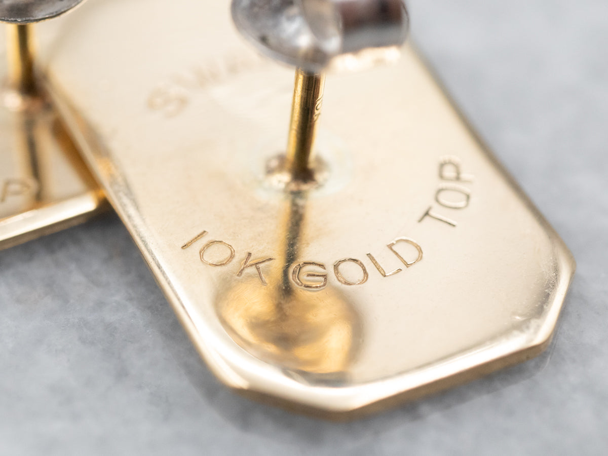 Artistic Yellow Gold "S" Monogrammed Cufflink Stud Earrings