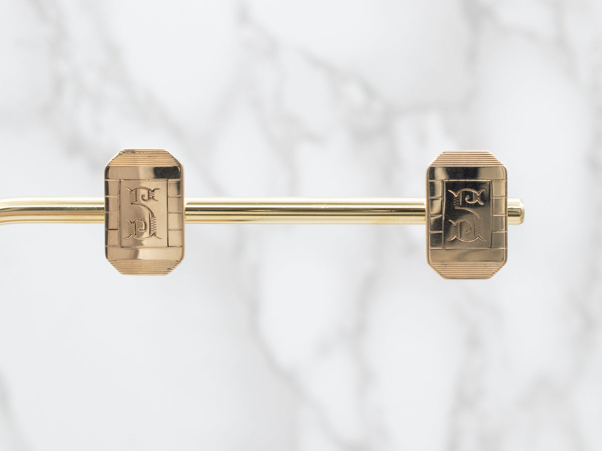 Artistic Yellow Gold "S" Monogrammed Cufflink Stud Earrings