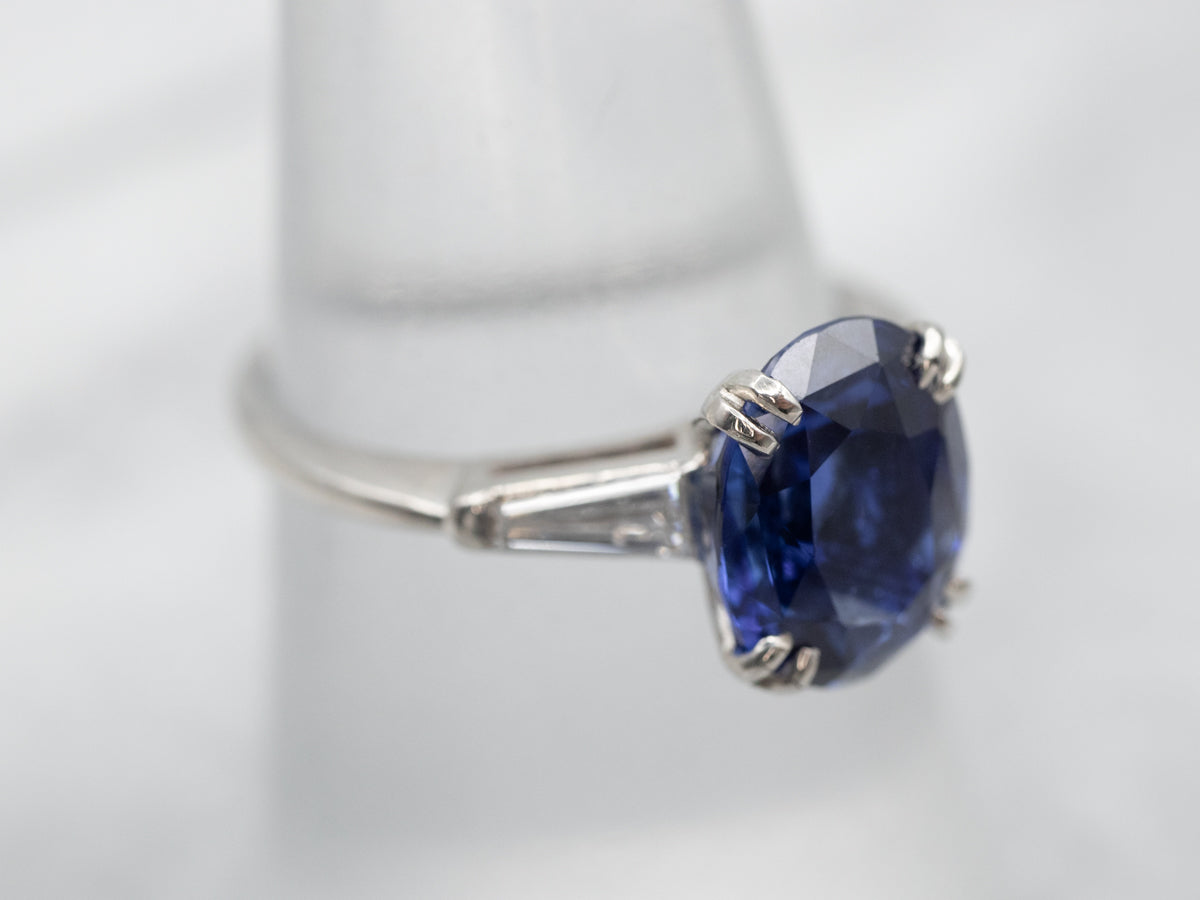 Platinum Sapphire Engagement Ring with Diamond Accents