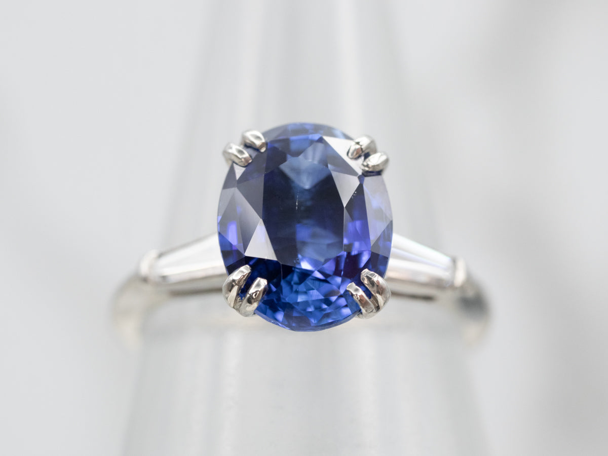 Platinum Sapphire Engagement Ring with Diamond Accents