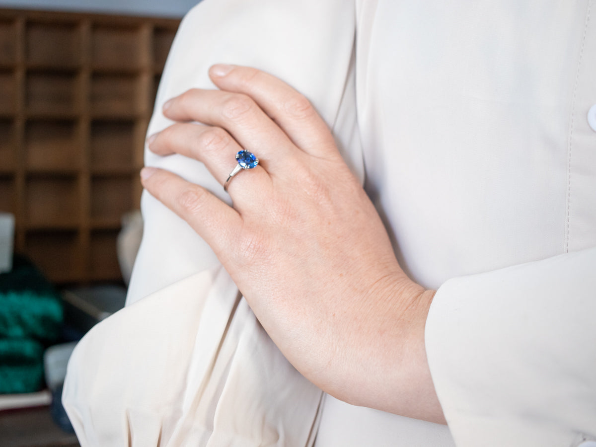 Platinum Sapphire Engagement Ring with Diamond Accents