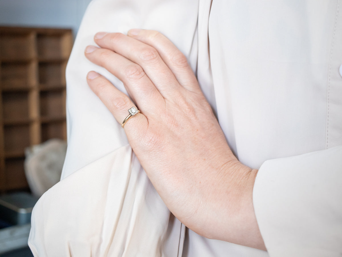 Retro Two Tone Diamond Solitaire Engagement Ring