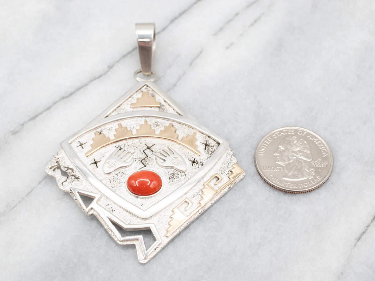 Southwestern Style Mixed Metal Pendant with Coral