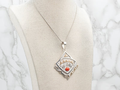 Southwestern Style Mixed Metal Pendant with Coral