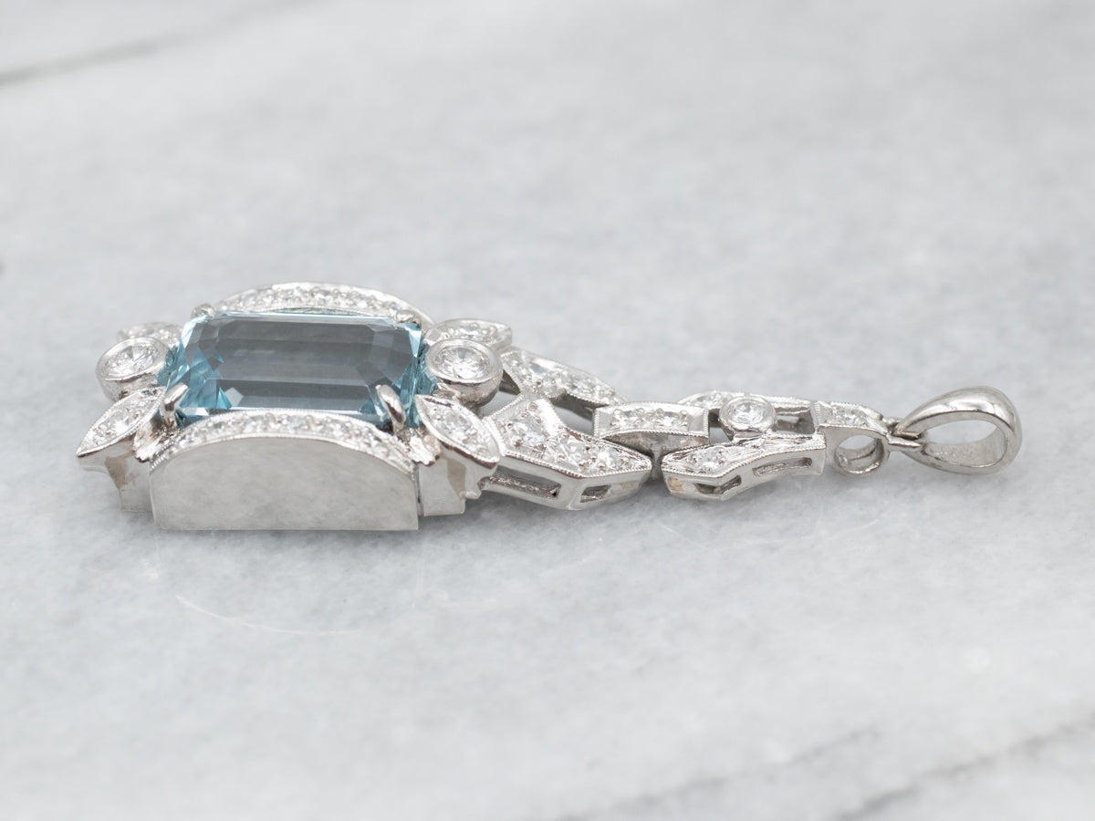 Icy Blue Topaz and Diamond Platinum Pendant