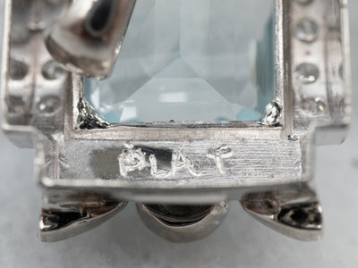 Icy Blue Topaz and Diamond Platinum Pendant