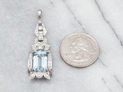 Icy Blue Topaz and Diamond Platinum Pendant