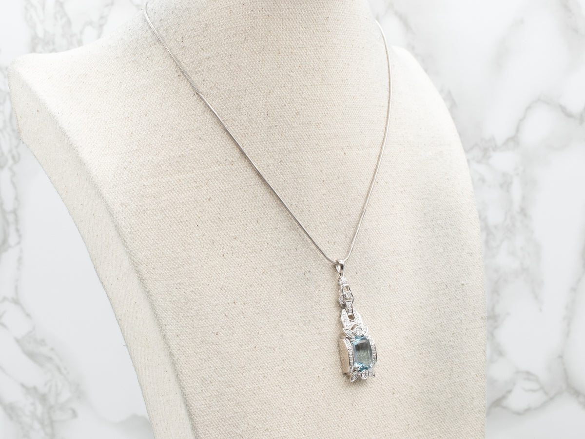 Icy Blue Topaz and Diamond Platinum Pendant