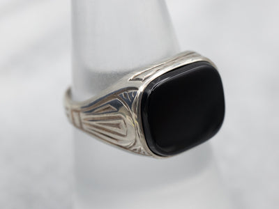 Deco East to West Black Onyx Men's Ring