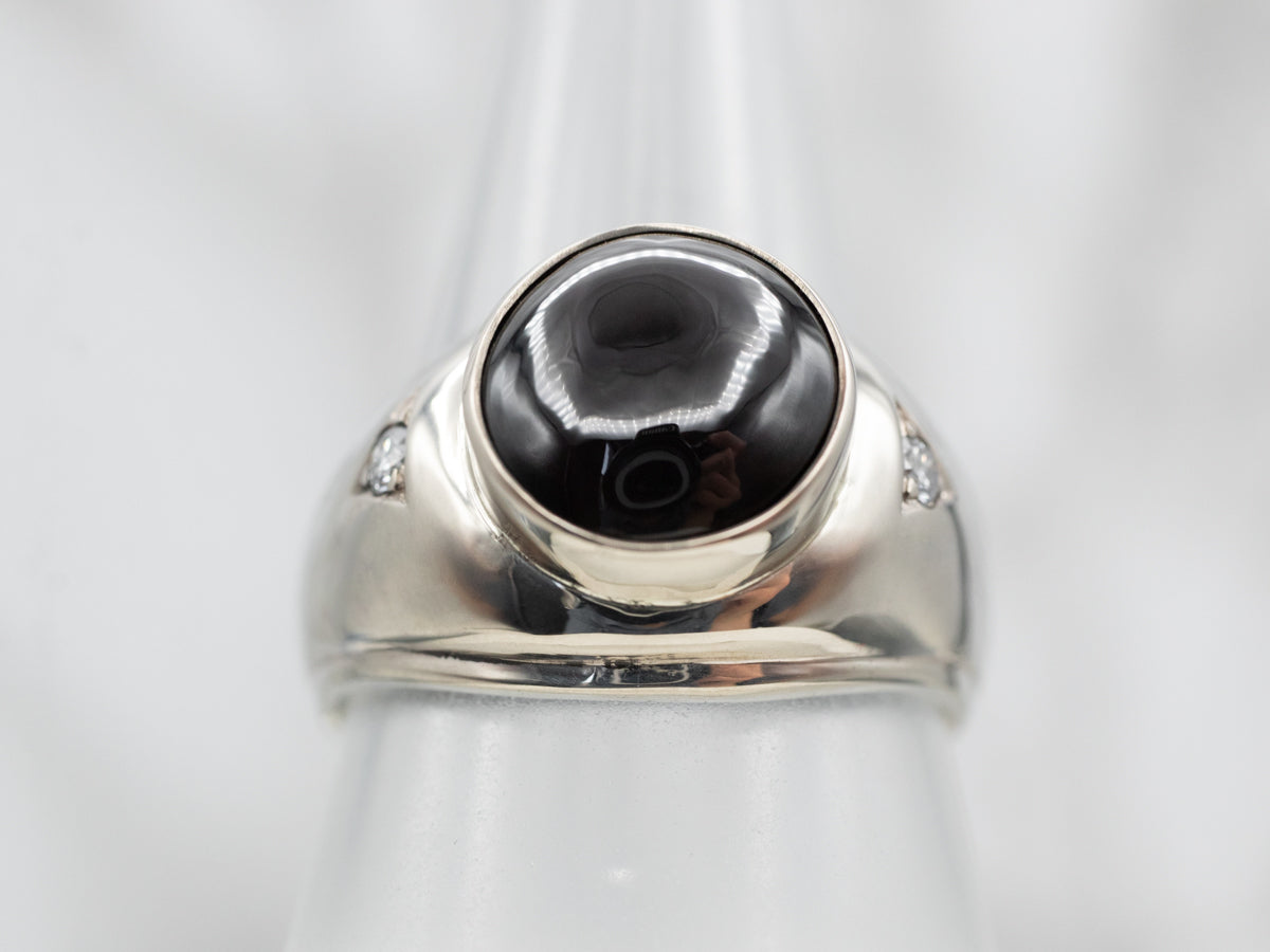 White Gold Cat's Eye Sillimanite Ring with Diamond Accents