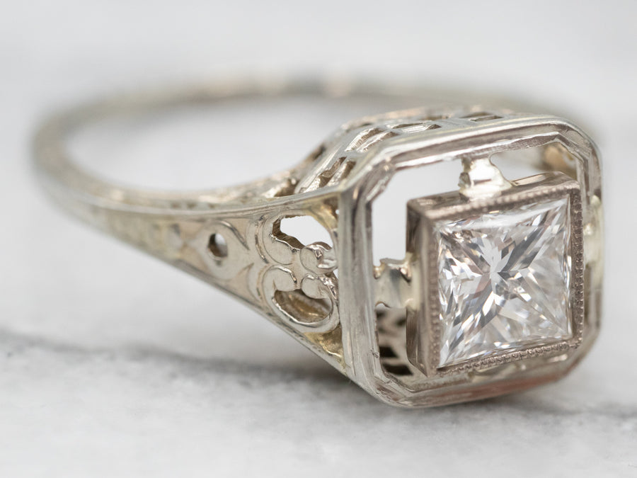 Art Deco Princess Cut Diamond Engagement Ring