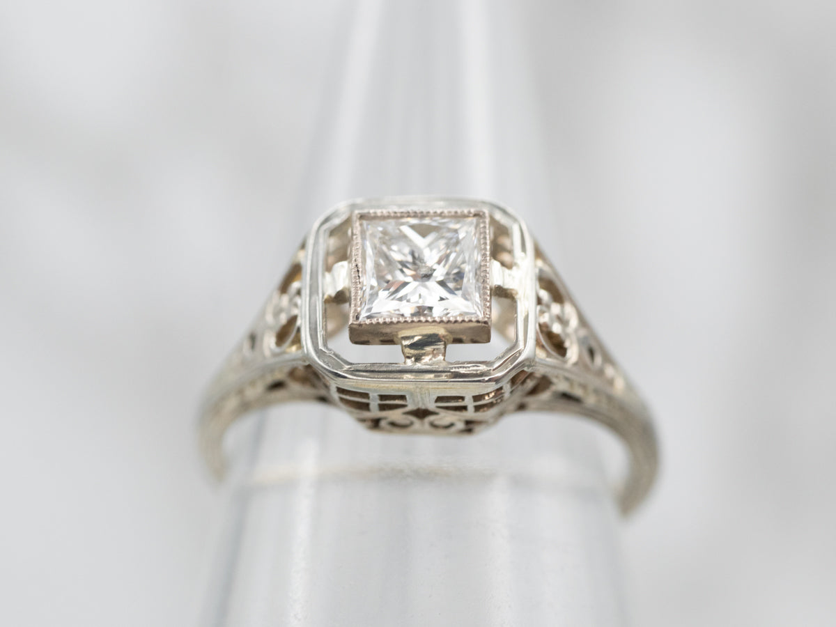 Art Deco Princess Cut Diamond Engagement Ring