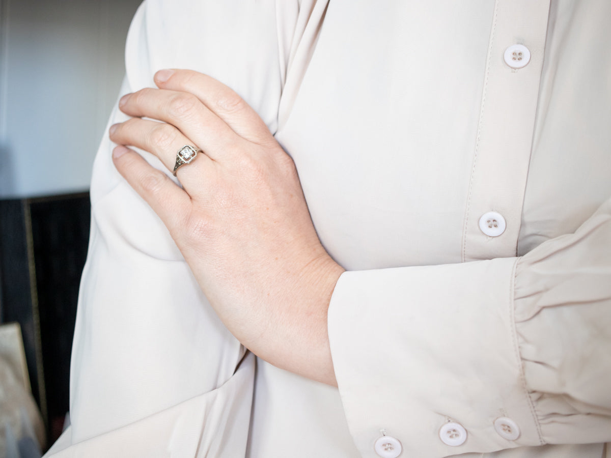 Art Deco Princess Cut Diamond Engagement Ring