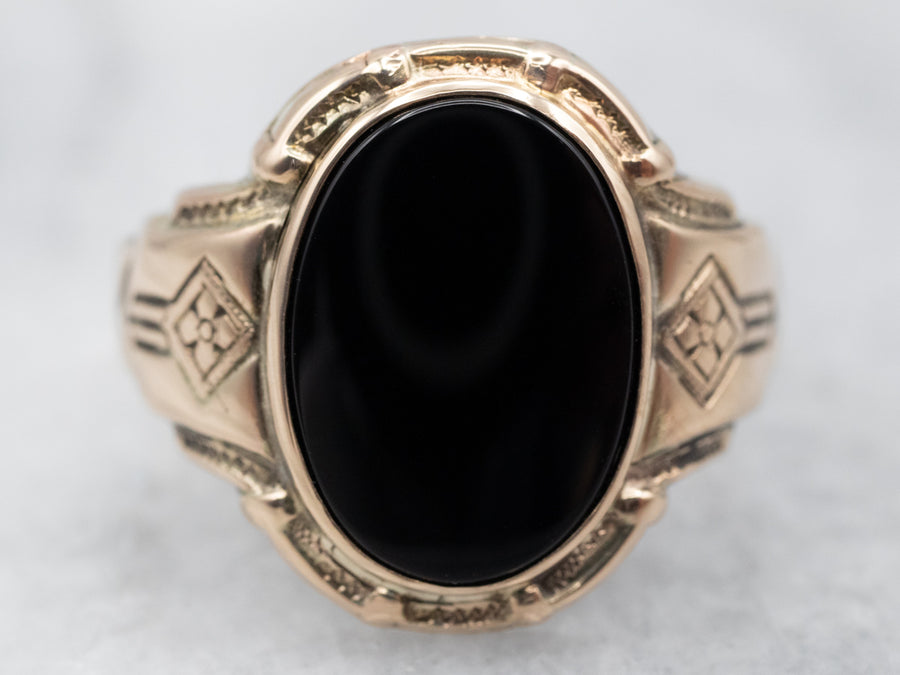 Antique Rose Gold Black Onyx Ring