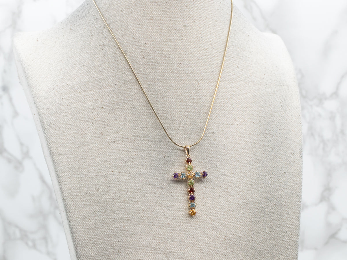 Heart Gemstone Polished Cross Necklace – dannynewfeldjewelry