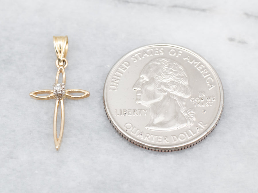 Simple Gold and Diamond Cross Pendant